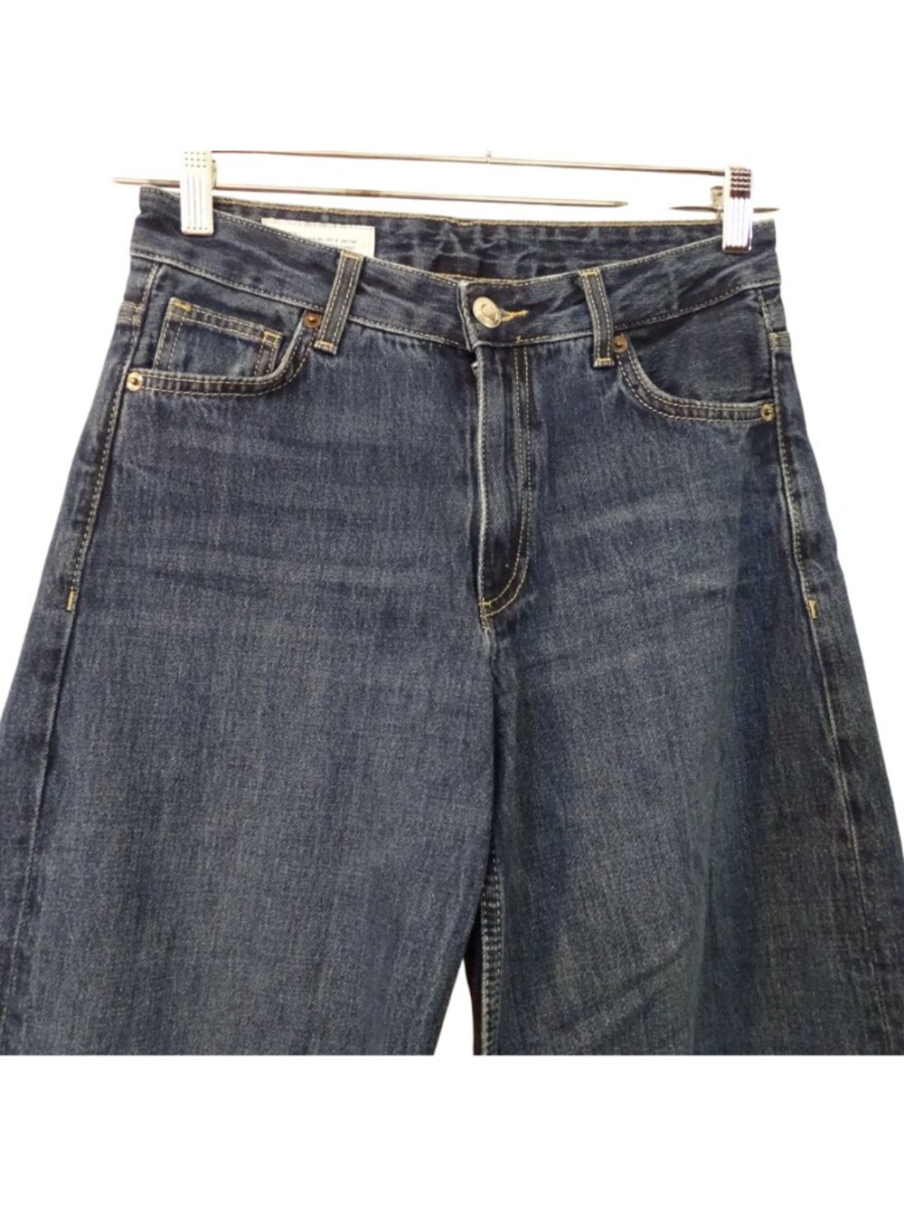 Zara Wide Leg Raw Hem Jeans Denim Blue Size 2 High Waist Boho Retro Streetwear - Picture 2 of 11